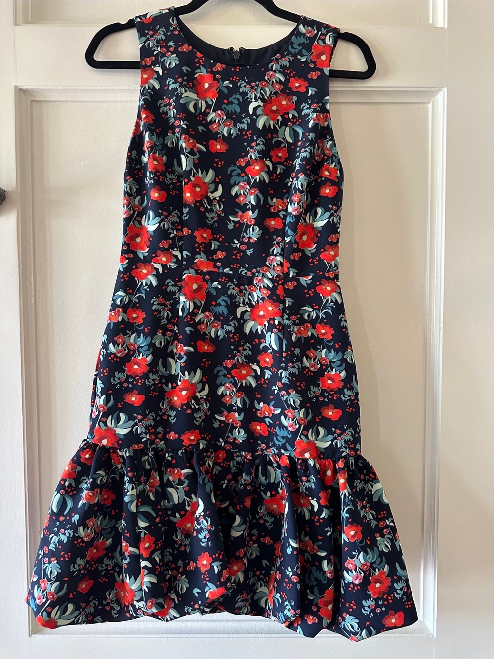 Chelsea28 Navy Floral Fit-and-Flare Dress with Red Flowers